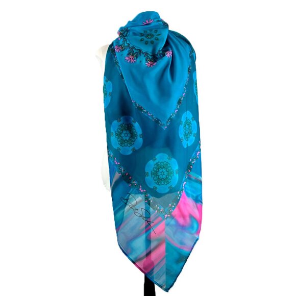 Hawaiian Sand Dollars Pschedelic Blue Extra Large Chiffon Scarf Wrap - Picture 12 of 12